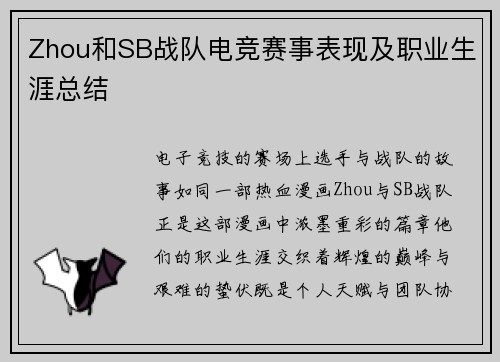 Zhou和SB战队电竞赛事表现及职业生涯总结